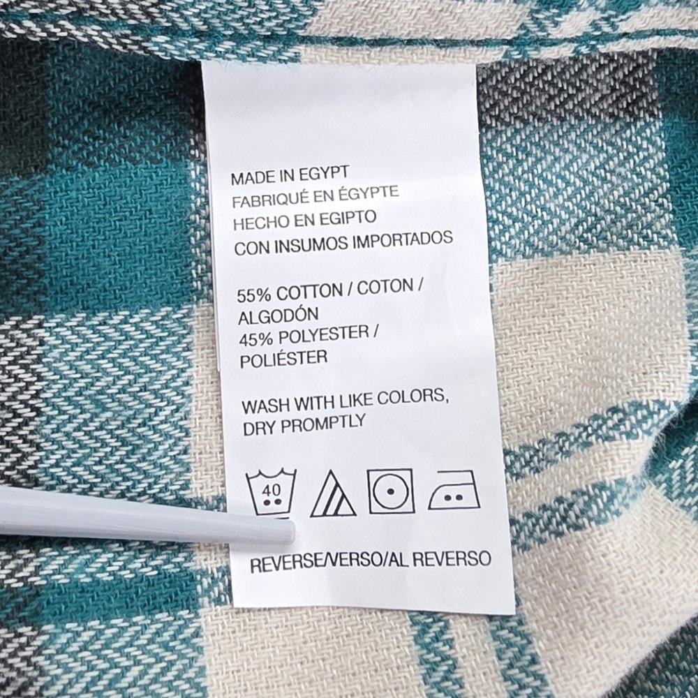 GH Bass Men L Teal Plaid Thermal Flannel Button Down Shirt Easy Care New - Picture 8 of 10